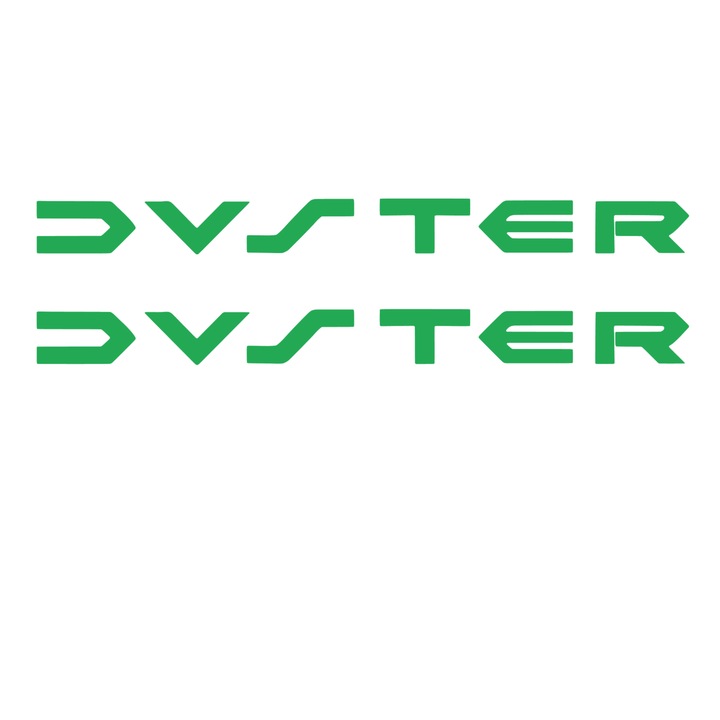 Set 2 stickere decorative auto, scris Duster, pentru caroserie sau capota, 30cm, verde