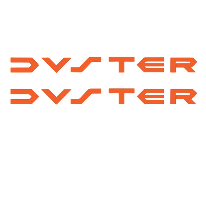 Set 2 stickere decorative auto, scris Duster, pentru caroserie sau capota, 30cm, portocaliu