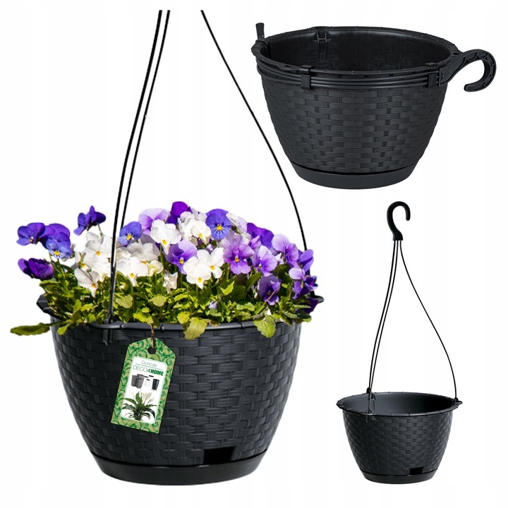 Комплект 3x висящи саксии Deco4Home, антрацит, 25x16см