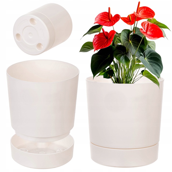 Ghiveci rotund Kadax cu suport, plastic, crem, 34.5x37cm