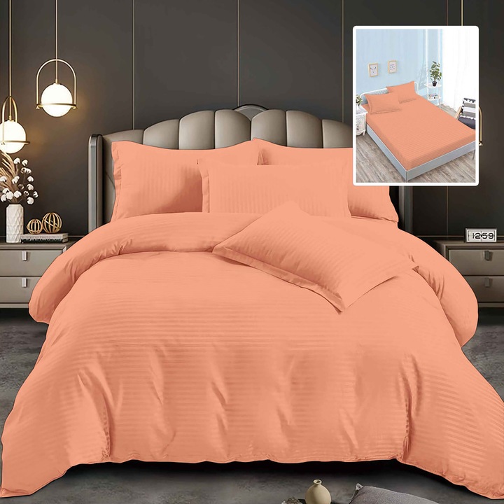 Lenjerie de pat Ralex Pucioasa damasc-policoton, set 6 piese, alb, 160x200cm și 180x200cm