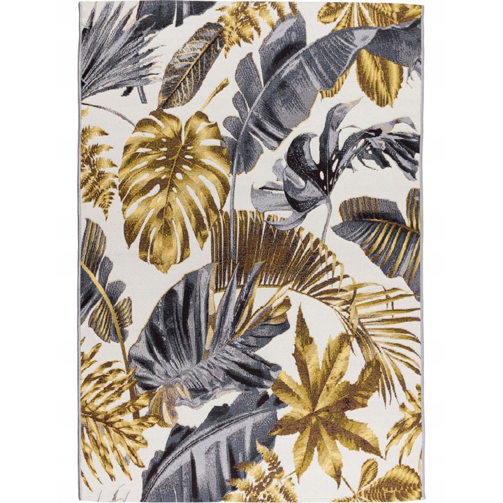 Covor Exterior Bucatarie Boho 60x100cm Frunze Cappucino Aurii