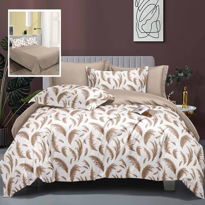 Lenjerie de pat Ralex Elegance 6 piese, multicolor, 60% bumbac, 40% poliester, Cearșaf 230x250cm, Cearșaf pilotă 200x230cm, Fete perna 70x70cm și 50x70cm