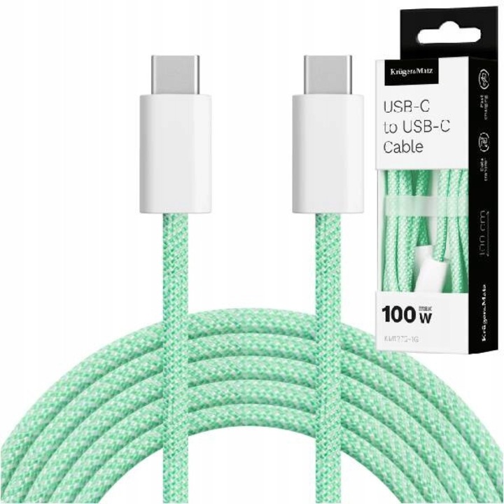 Cablu USB-C Kruger&Matz 100W, 1m, Verde - Incarcare Rapida