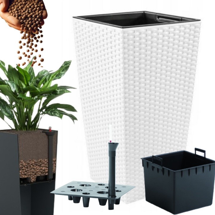 Donica Inalta Rattan Alba cu Sistem Autoirigare 26.5x50 cm