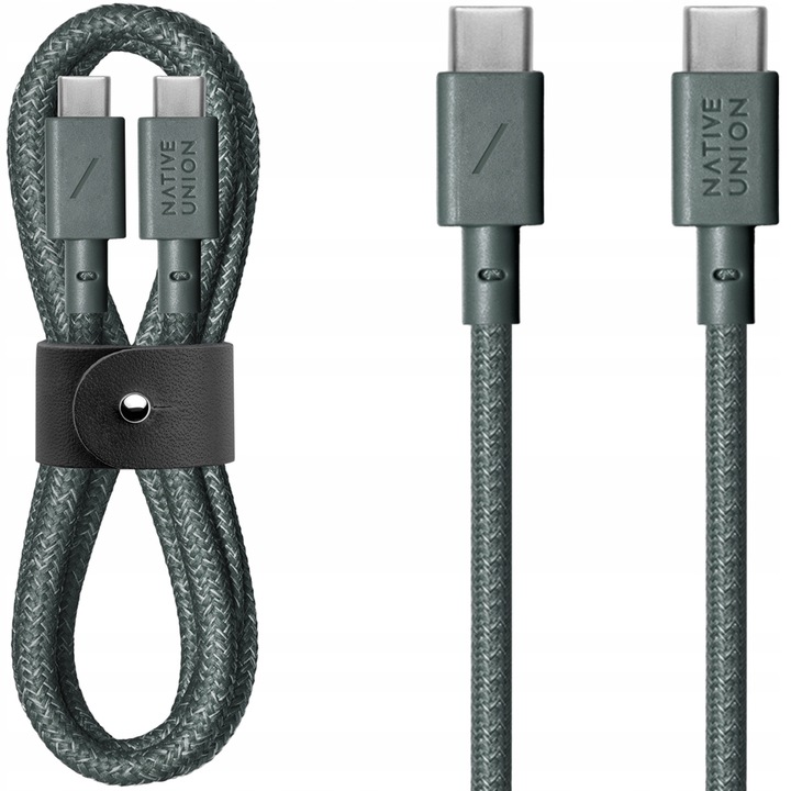 Native Union Belt USB-C kábel, 1.2m, zöld, fonott, szíjjal