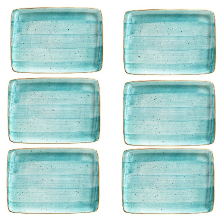 Bonna Aqua 6 db-os tányérkészlet, porcelán, téglalap alakú 23x16cm