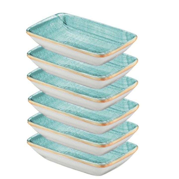 Bonna Aqua 6 db-os tányérkészlet, porcelán, téglalap alakú 15x9cm
