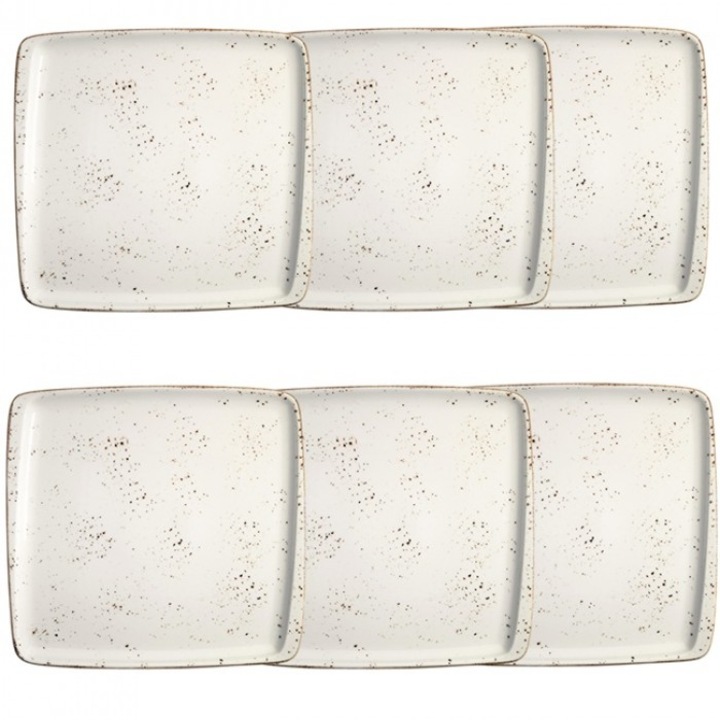 Set 6 farfurii patrate Bonna Grain portelan 32x30cm