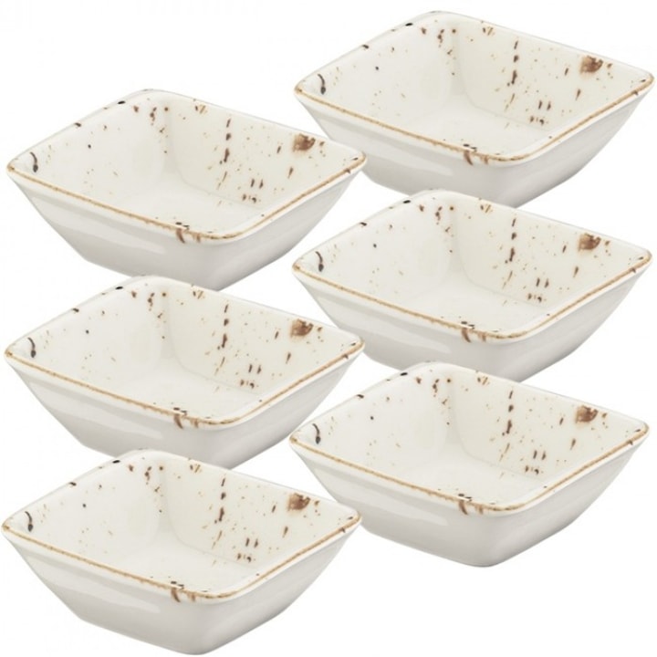 Set 6 boluri patrate Bonna Grain portelan 8x8.5cm
