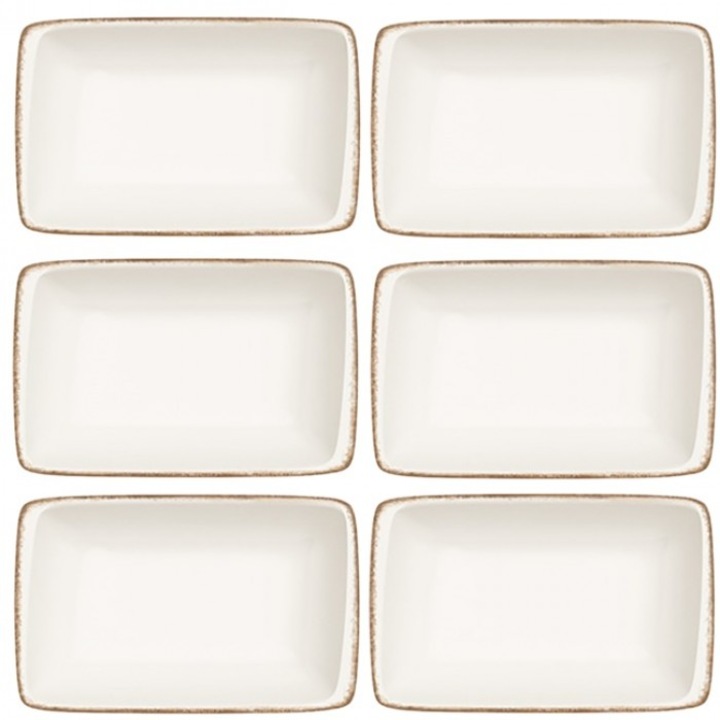 Bonna Retro 6 db-os tányérkészlet, porcelán, téglalap alakú 15x9cm
