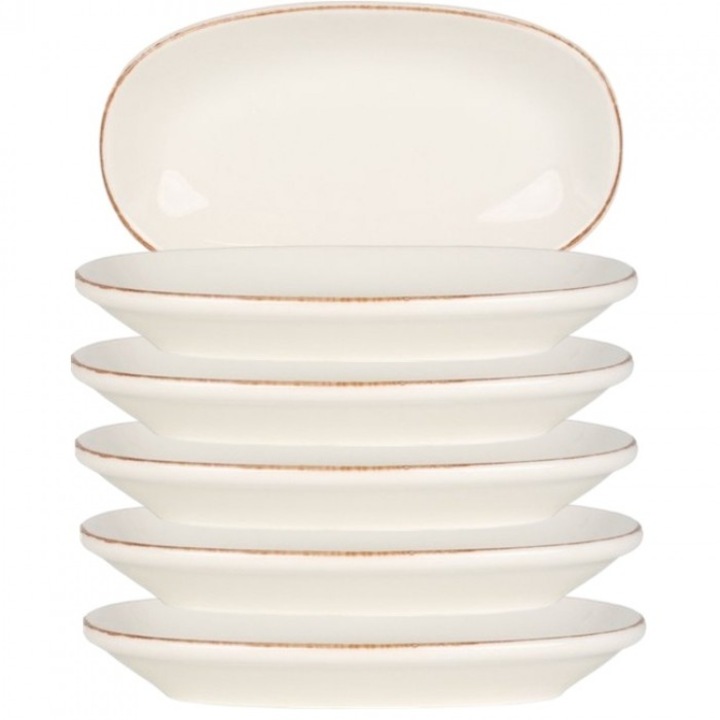 Bonna Retro 6 db ovális tányér készlet, 24x14cm, porcelán