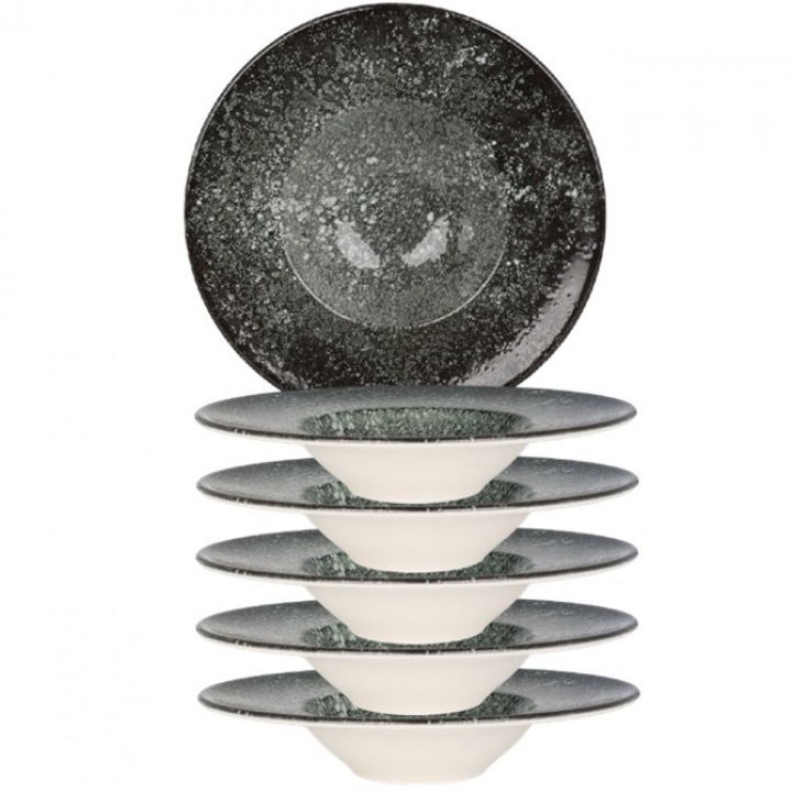 Bonna Cosmos Black Mély porcelán tányér tésztához, porcelán, 6 darab 28cm, 400ml