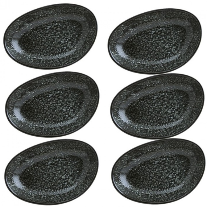 Bonna Cosmos Black 6 db-os ovális porcelántányér, 15x8, 5cm