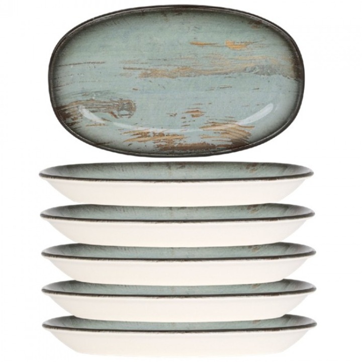 Bonna Madera 6 db ovális tányér készlet, 15x8, 5cm, porcelán