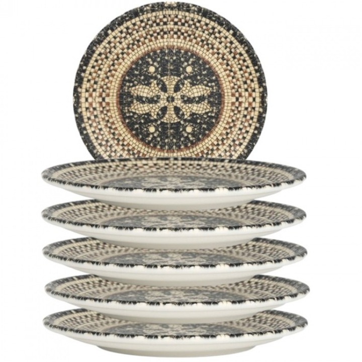 BONNA MESOPOTAMIA MOSAIC BLACK 6 darabos porcelán tányér készlet, 19cm