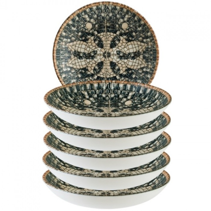 MESOPOTAMIA MOSAIC BLACK 6 darabos porcelán mélytányér készlet, 23cm, 1000ml