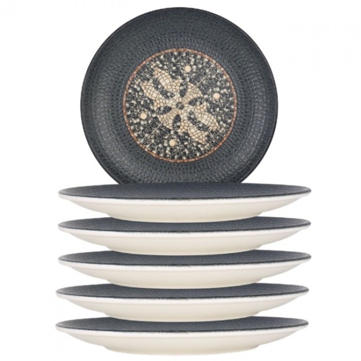 MESOPOTAMIA MOSAIC ANTRACITE 6 darabos porcelán tányér készlet, 30cm