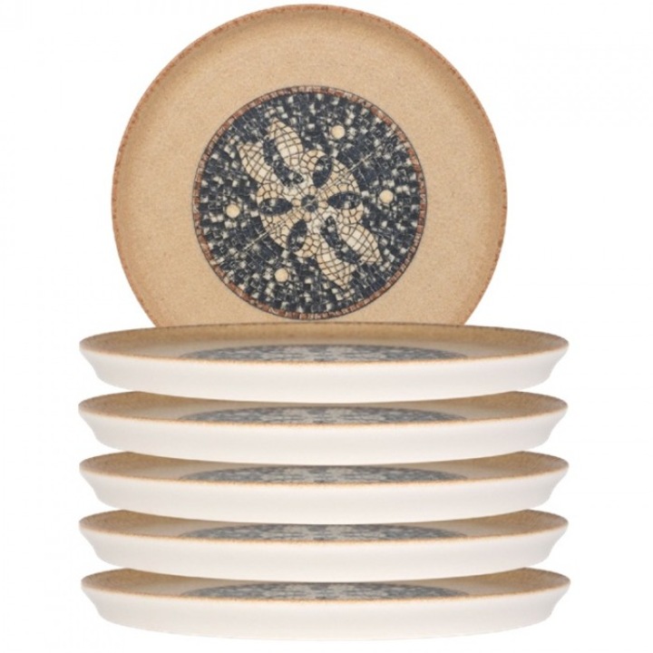 MESOPOTAMIA MOSAIC WOOD 6 darabos porcelán tányér készlet, 22cm