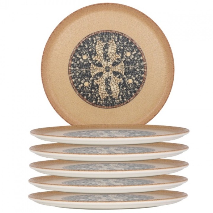 MESOPOTAMIA MOSAIC Wood 6 darabos porcelán pizzatányér készlet, 32 cm