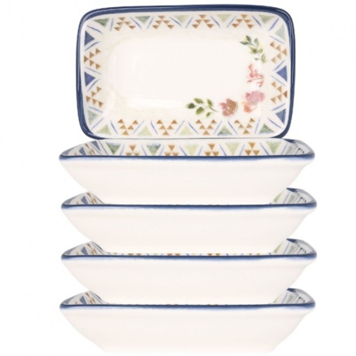 Bonna Spring 6 db-os tányérkészlet, porcelán, téglalap alakú, 15x9cm