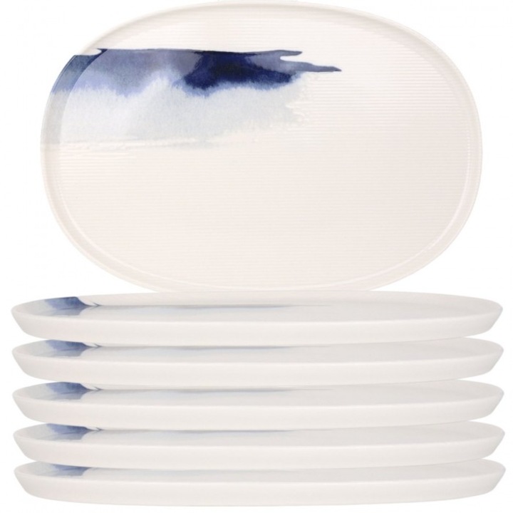 Bonna Bluie Wave 6 db ovális tányér készlet, 30cm, porcelán