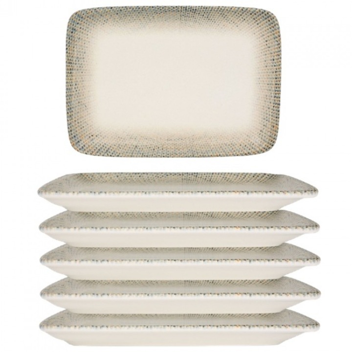 Bonna Sway 6 db-os tányérkészlet, porcelán, téglalap alakú, 23x16cm