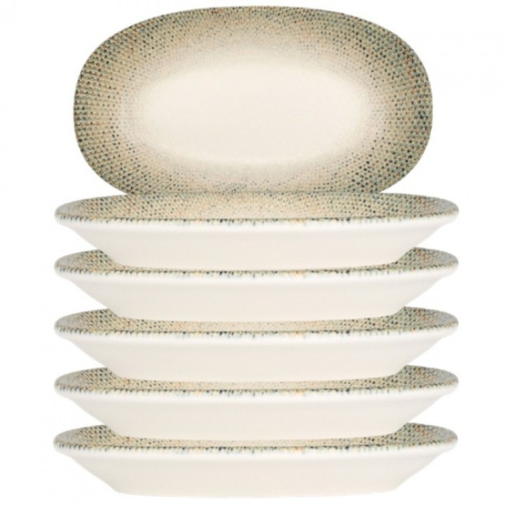 Bonna Sway 6 db ovális tányér készlet, 19x11cm, porcelán