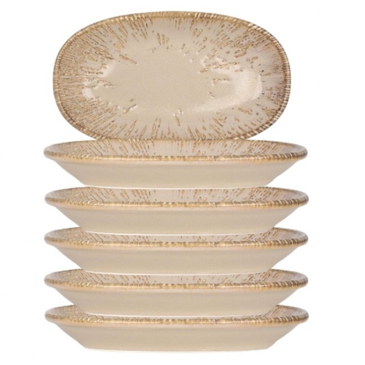 Bonna Snell Sand 6 db ovális tányér készlet, 15x8cm, porcelán