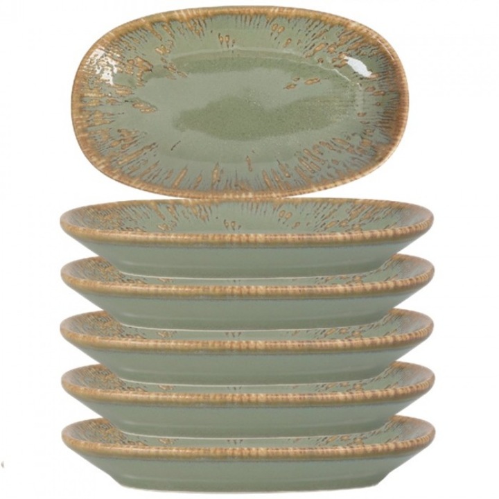 Bonna Snell Sage 6 db ovális tányér készlet, 19x11cm, porcelán