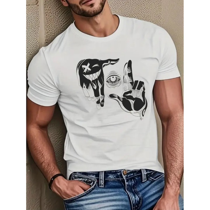 Tricou barbati EYE CONTROL Ink, Classic Regular Fit, Bumbac 100%, Vegan Approved, ALB, M