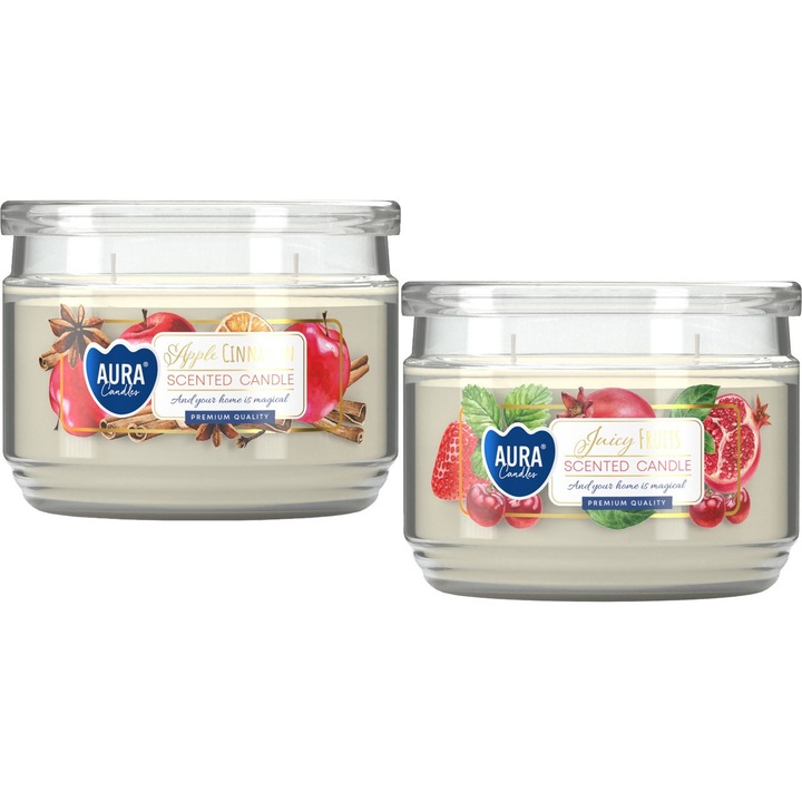 Комплект от 2 ароматизирани свещи в стъкло с капак BISPOL Aura 30H, микс от аромати, класически