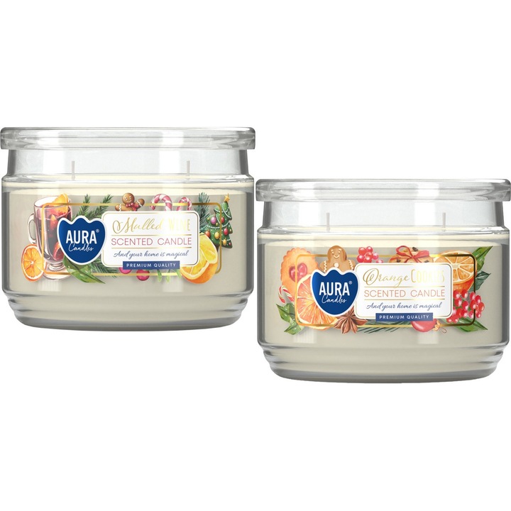 Комплект ароматизирани свещи BISPOL Aura 30H, 2 броя, класически, многоцветни