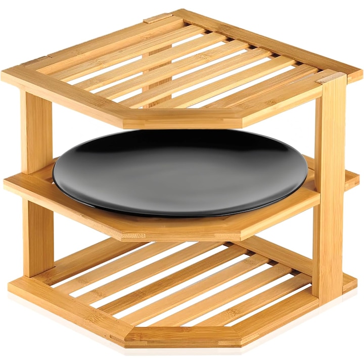 OVERTANG természetes bambusz sarokpolc, 3 szintes, 30x30x45cm