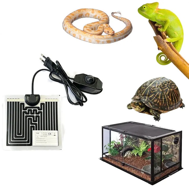 Covoras termic pentru reptile, Garsonal ®, perna termica cu grafen,5W,30-35°C, 15×14cm, negru