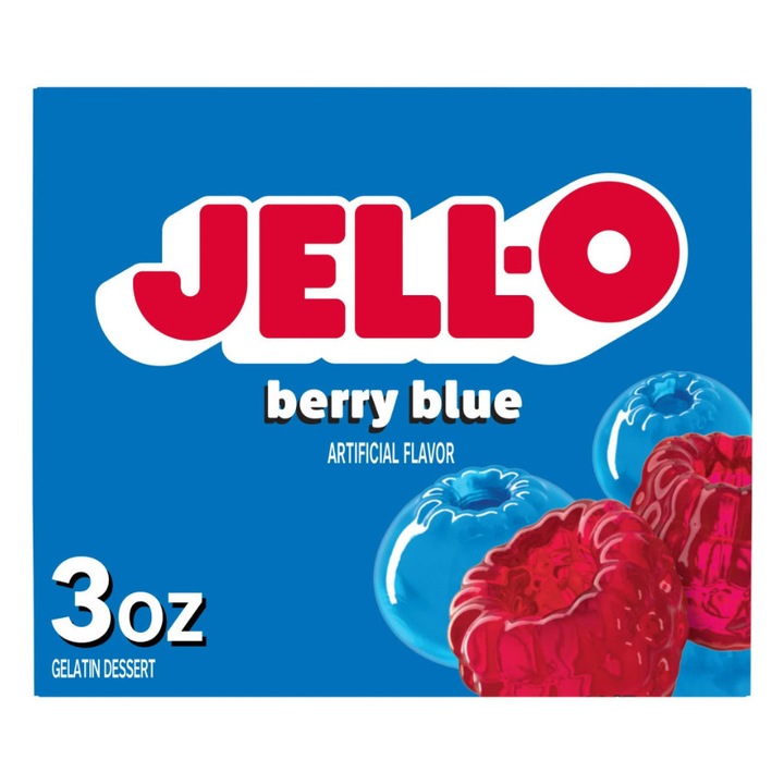 Jeleuri Jell-O, Berry Blue, 85 g, 4 porții, albastru