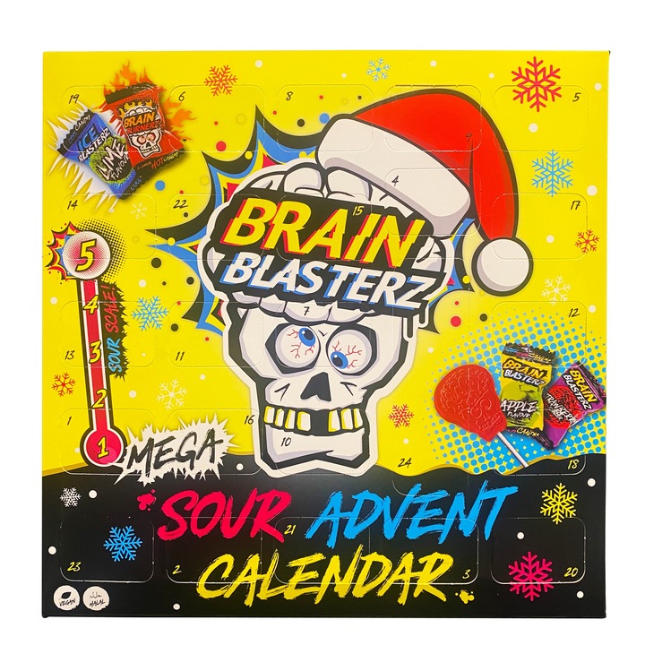 Bomboane Brain Blasterz Sour Advent, set 97g, gust acidulat, ideal pentru Crăciun