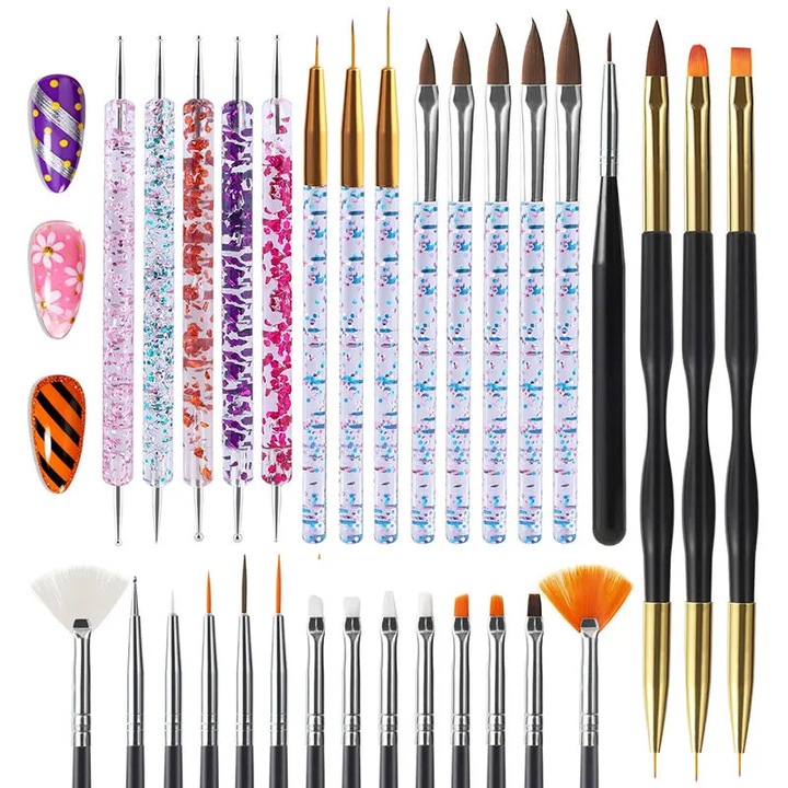 Set pensule pentru unghii Garsonal, 31 bucati, multicolor, usor de utilizat, lunga durata
