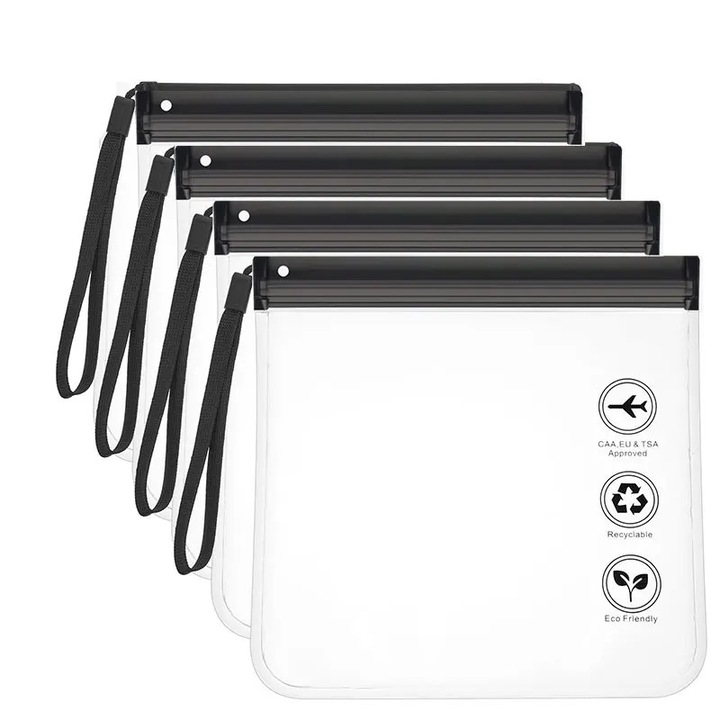 Set 4 genti cosmetice transparente, Garsonal, impermeabile, 20x20cm, gri