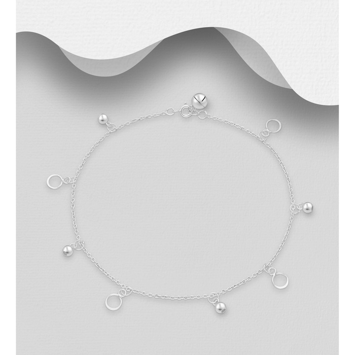 Bratara argint pentru glezna cu bilute si cercuri