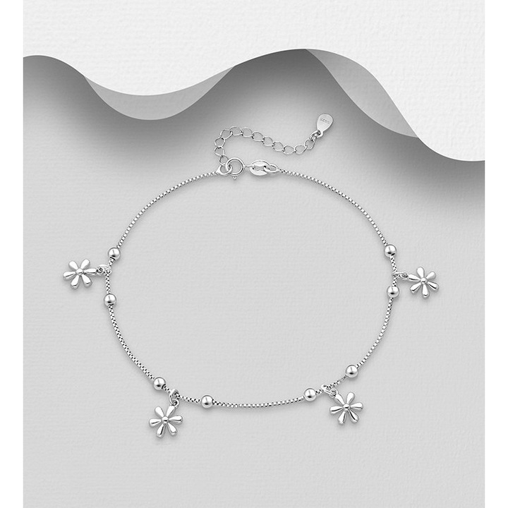 Bratara de picior cu flori si bilute