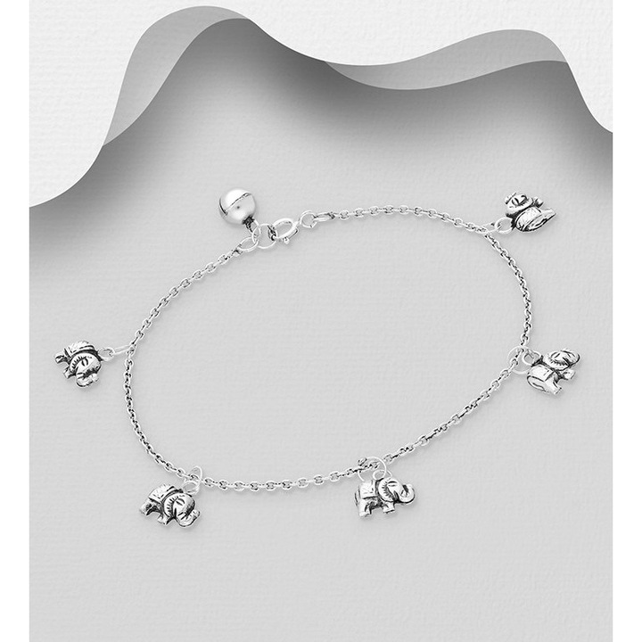 Bratara din argint cu elefanti