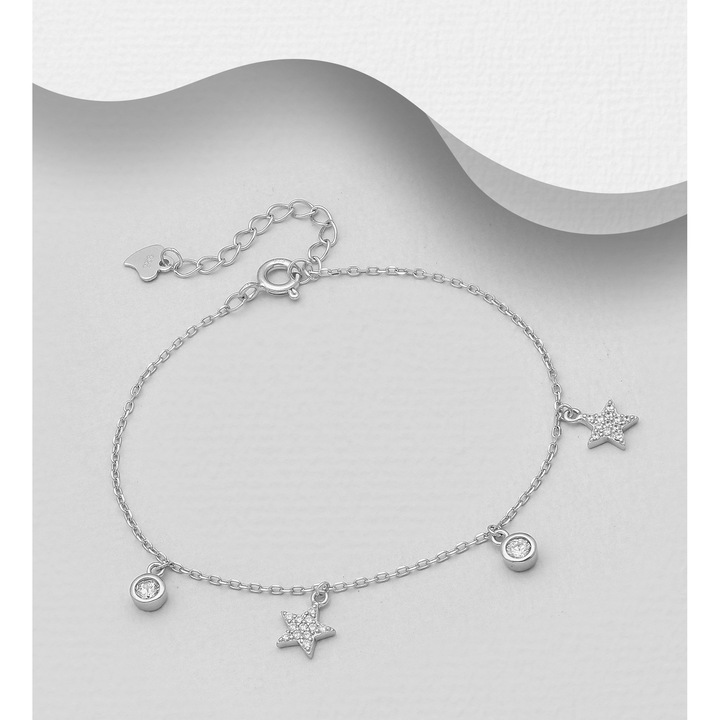 Bratara din argint cu stele si cristale albe