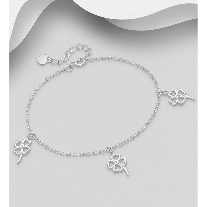 Bratara din argint model trifoi cu cristale