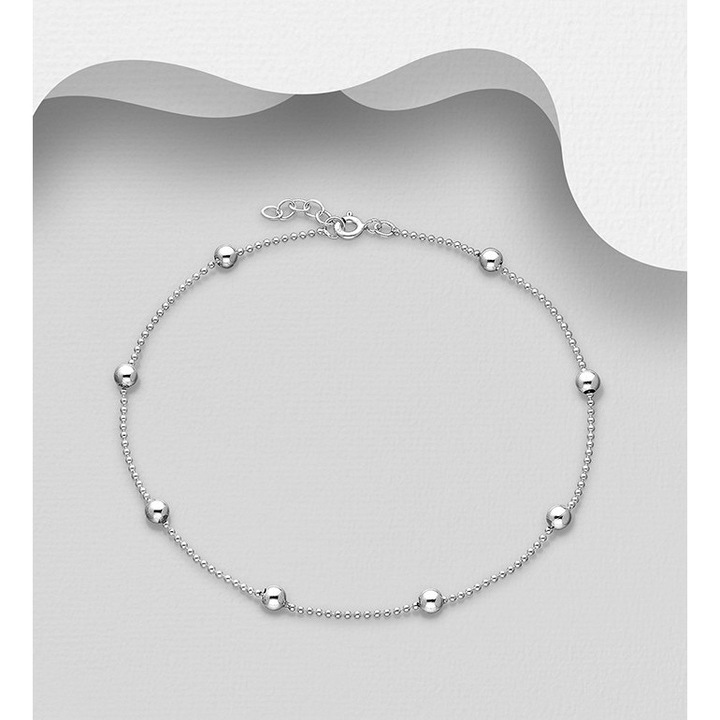 Bratara din argint pentru glezna cu bilute pe lantisor