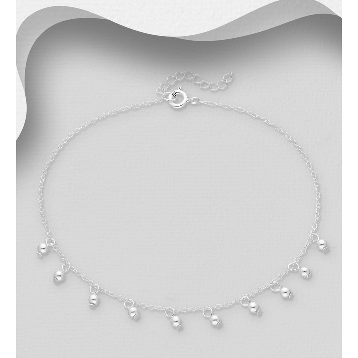 Bratara din argint pentru glezna cu bilute