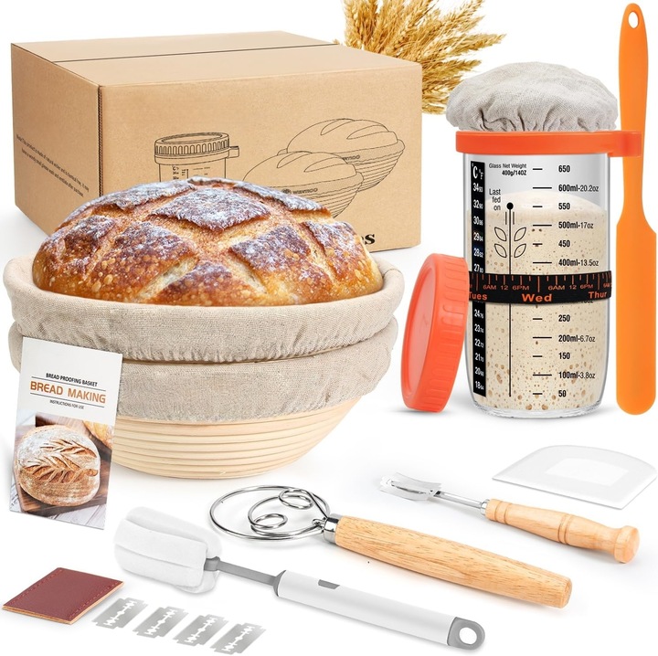 Set Cos pentru paine Wacorresi, ratan natural, 20 ustensile de coacere, bej, 23 cm