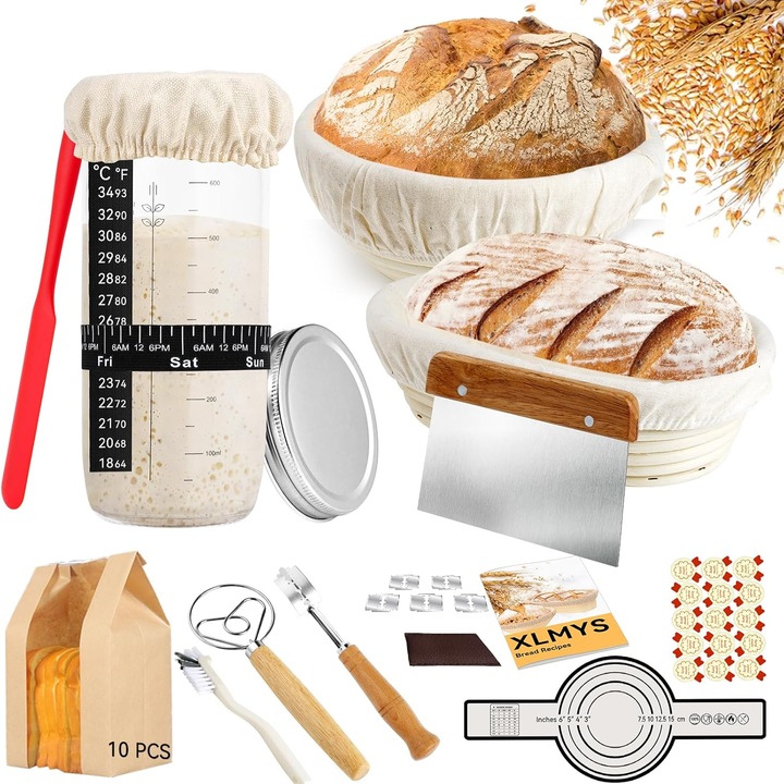 Set Cos pentru Paine Wacorresi, Ratan Dospire, 33 Ustensile, Bej, Rotund 23cm x Oval 25cm