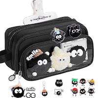 Penar 10 Compartimente, 15 piese, Acest capac este detasabil, Bila Neagra, DIY, Neechipat, Spatiu mare de Depozitare, Lavabil, Ideal scoala, birou, pentru baieti si fete, cadou pentru elevi, Penar rezistent la uzura, 22 x 8 x 12 cm