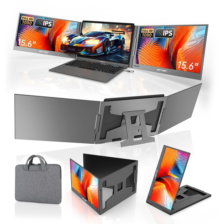 MT-VIKI képernyőbővítő laptophoz, 15,6'', 2 monitor, FHD 1080P, hordtáskával
